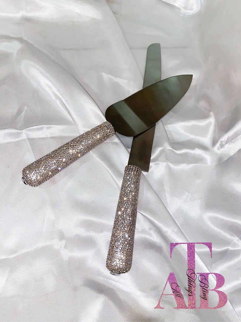 Silver Rhinestone Cake Cutting Set Bling Wedding Cake Server Etsy