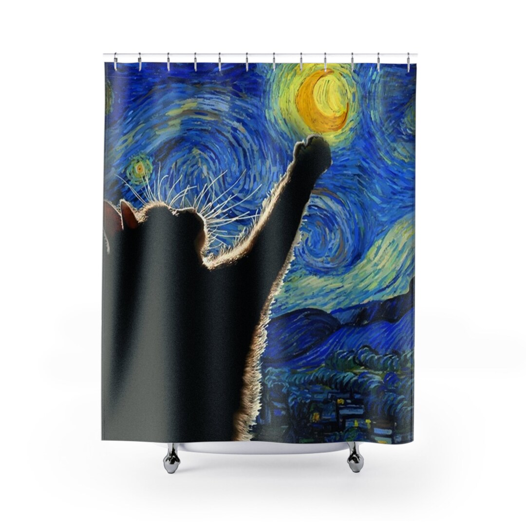 VINCENT VAN GOGH Starry Night Cat Lover Fine Abstract Art Shower ...