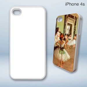 May include: A white iPhone 4s case featuring a printed image of a ballet class. The image depicts a group of dancers in a studio setting, wearing white tutus and practicing their moves.