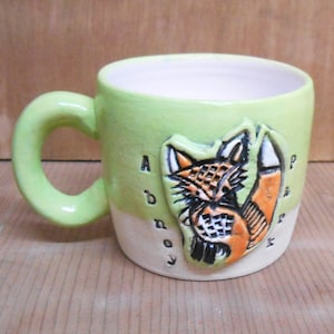 Mug Fox Textured Green Stoneware Ceramic.