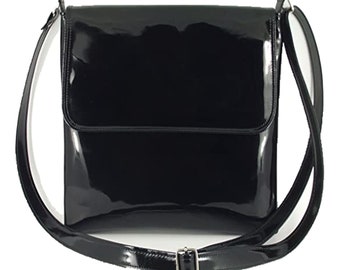 Loni Womens Cool Faux Patent Leather Cross-Body Shoulder Bag Handbag Medium Size