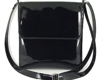 Loni Womens Cool Faux Patent Leather Cross-Body Shoulder Bag Handbag Medium Size