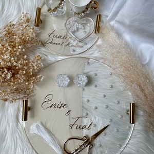 Engagement tray wedding tray damat kahvesi tepsisi white pearls