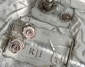 Engagement tray wedding tray damat kahvesi tepsisi silver stones