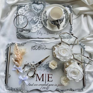 Engagement tray wedding tray damat kahvesi tepsisi silver stones
