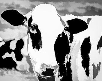 Modern Abstract Art Print of a British Black and White Cow.