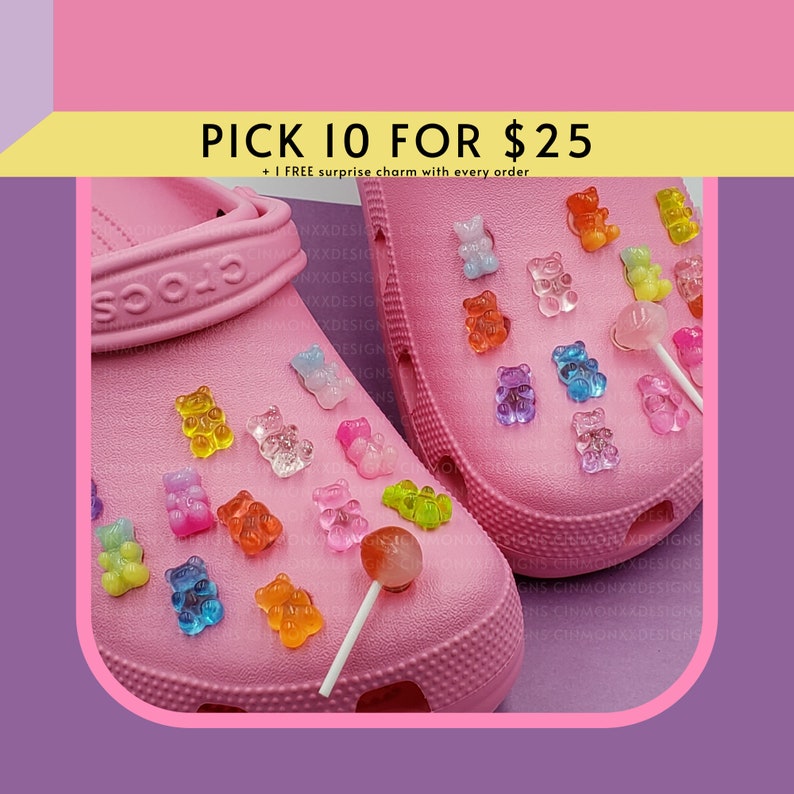 Gummy Bear Shoe Charm Kawaii Candy Lover Sweets Cute Fun Sneaker Bao Asian Culture Croc Resin PVC Jibbitz Clog Jewelry Accessories Gift 