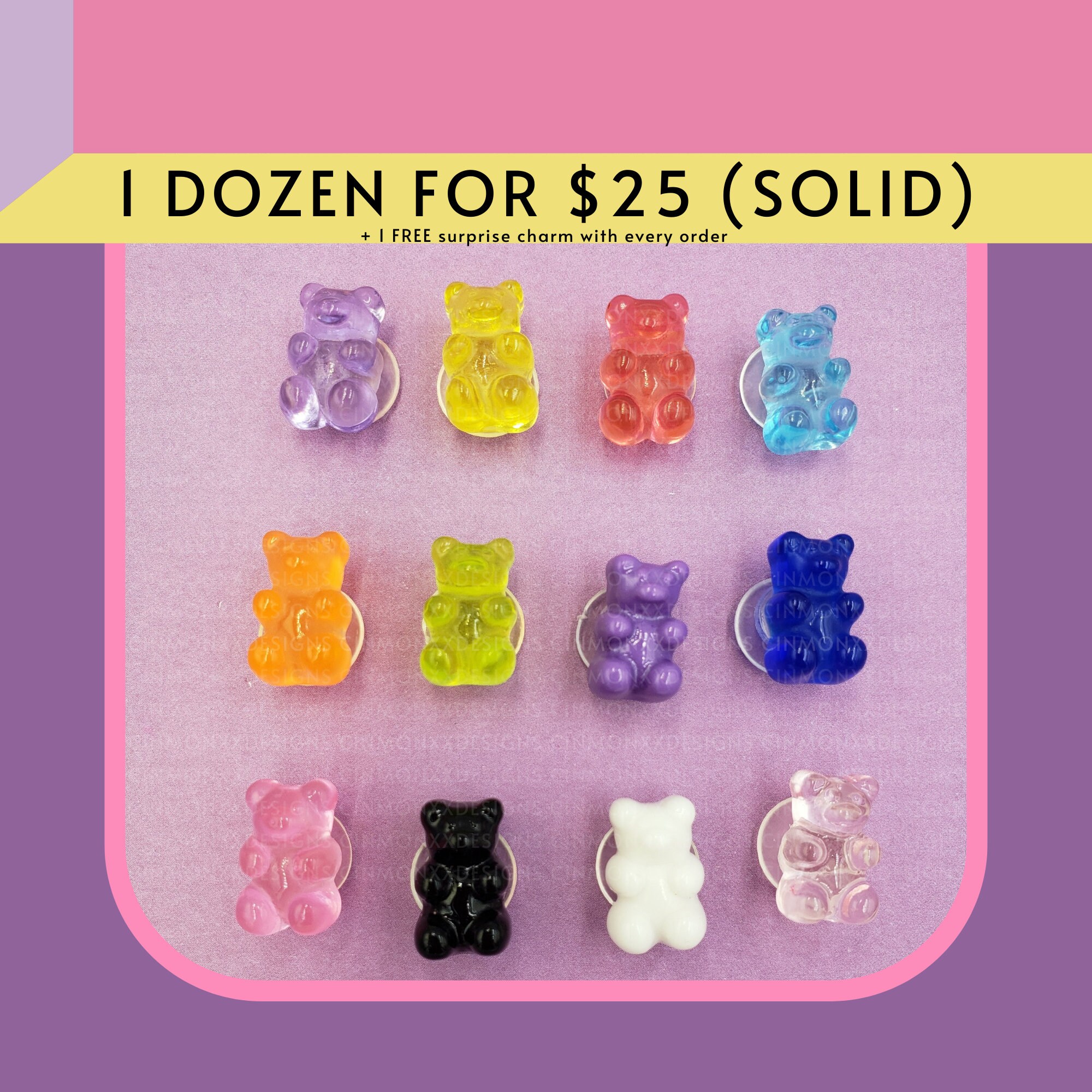 3D Gummy Bear Croc Charms- Set Of 8 - Handmade