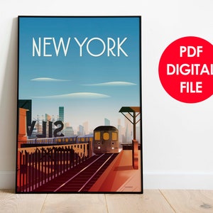 New York city Travel Poster Printable Wall Art, Instant Digital Download size 16X20 inches