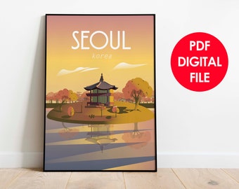 Seoul Korea Travel Poster Printable Wall Art, Instant Digital Download18x24 inches  size