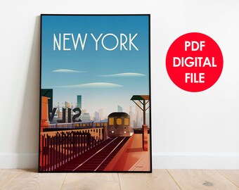 New York city Travel Poster Printable Wall Art, Instant Digital Download size 16X20 inches