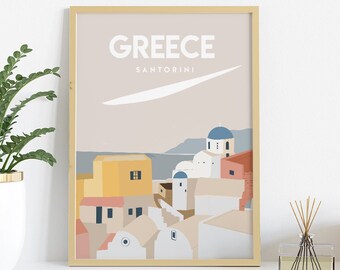 Greece Santorini travel poster  pastel colours sizes (inches) 8x10 12x16 12x18 18x24 24x36