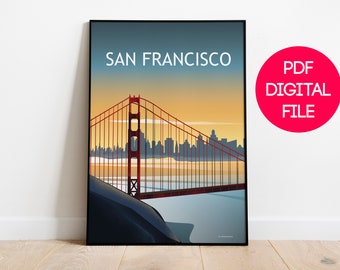 San Francisco golden gate bridge Travel Poster Printable Wall Art, Instant Digital Download 24x36  INCHES