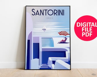 Santorini Greece Vintage Travel Poster  Instant Digital Download size A1