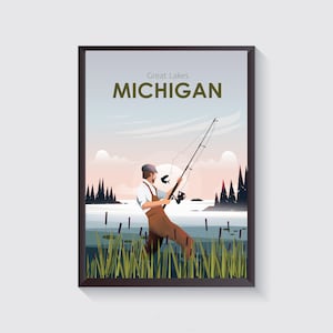 Great lakes Michigan | Vintage Style Poster, Michigan Tourism, Suttons Bay Michigan Poster, Vintage Wall Decor, Vintage Wall Art