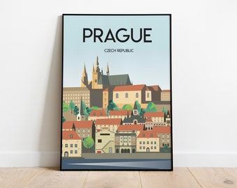 Praga República Checa Cartel de viaje, Impresión, Vintage travel poster europe , Art Print Room