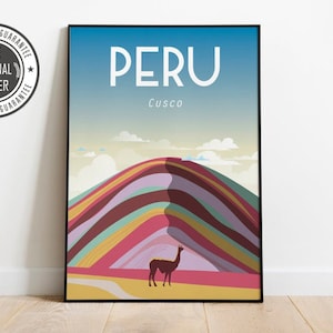 Peru cusco travel poster wall art illustration peru  Poster peru rainbow mountainSizes: (inches) 8x10 12x16  12x18 16x20 18x24 24x36
