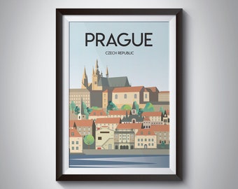 Cartel de viaje de Praga República Checa, impresión, vintage, sala de impresión de arte digital descarga digital instantánea 16x20 pulgadas