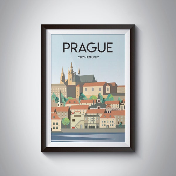 Prague Czech Republic Travel Poster, Print, Vintage, Art Print Room Digital Instant Digital Download 16x20inch