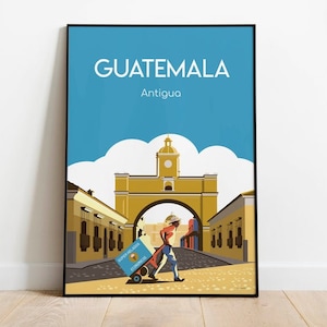 Antigua Guatemala Travel Poster print Wall Art, Instant Sizes: (inches) 8x10 12x16 16x20 18x24 24x36