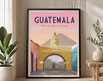 Antigua Guatemala Travel Poster: Arch Landmark Wall Decor