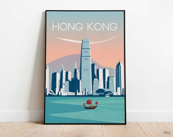 Hong kong  print - Hong kongposter - Hong kongart print | Travel Poster Printable Wall Art, Instant Digital Download  39.5 x 49.5 cm