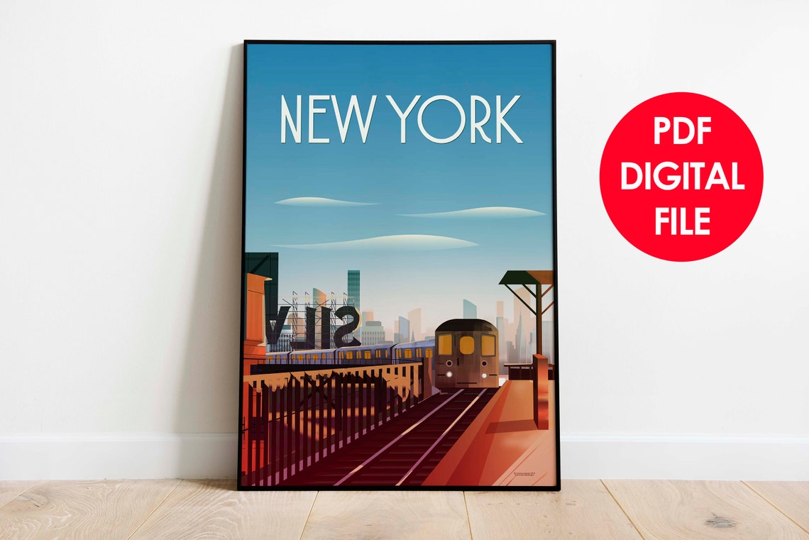 New York City Travel Poster Printable Wall Art Instant | Etsy