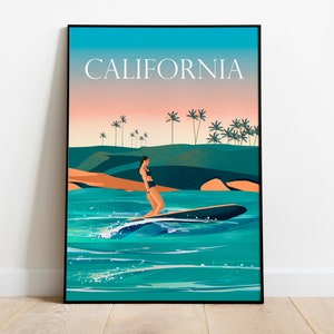 California travel poster, California surf print California travel art Travel Poster Sizes: (inches) 8x10 12x16 16x20 18x24 24x36