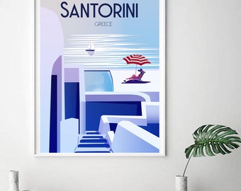 Santorini Greece Vintage Travel Poster | Greek island  Home & Living| Wall Décor Sizes: (inches) 8x10 12x16 18x24 24x36