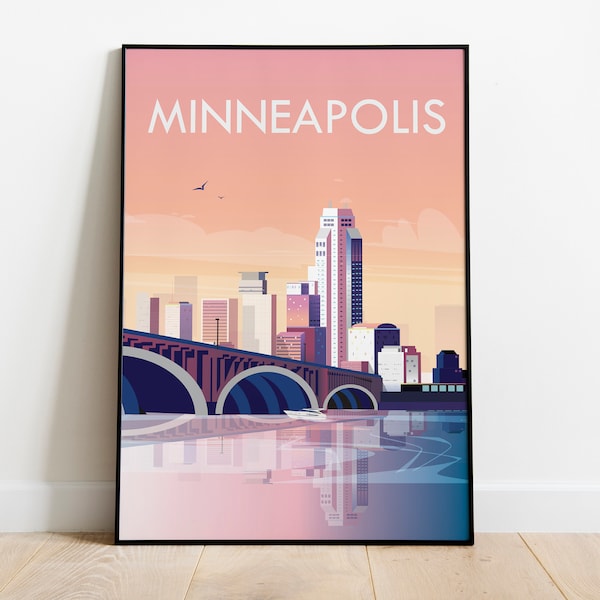 minneapolis skyline print  travel poster Digital file 16x20 inches Instant Download