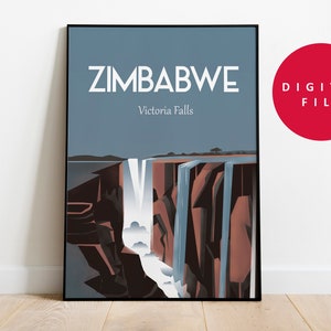 Zimbabwe africa Travel Poster, Print, Art Print Room posters Digital Instant Digital Download size  12x18  inches