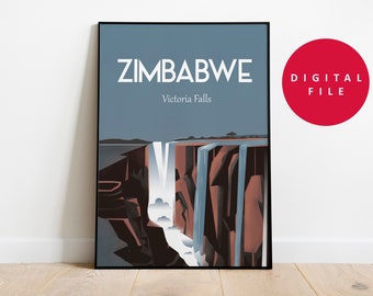 Póster de viaje de Zimbabwe, África, impresión, impresión artística, pósteres de sala, descarga digital instantánea, tamaño 12 x 18 pulgadas