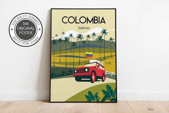Colombia salento travel poster Colombia  palms tree Travel Poster, Wall Art, size 8x10 12x16 12X18 16X20 18x24 24x36 inches