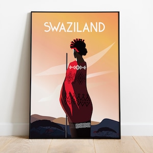 Eswatini  Africa travel poster  Swaziland  African Art  Size A4  Instant Digital Download