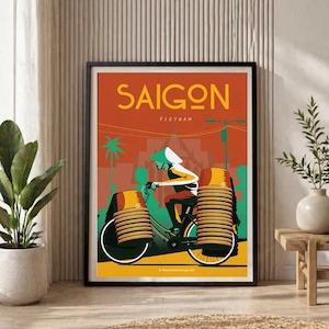Poster di viaggio retrò di Saigon, Vietnam – Stampa artistica vintage della città