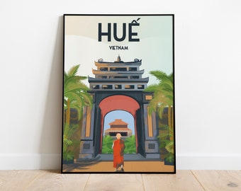 Hue Vietnam Poster Travel  Vietnam print Vintage Travel Poster,12x15 Cm size Instant Digital Download