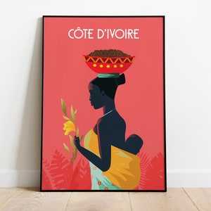 Côte d’Ivoire Côte d’Ivoire Affiche de voyage Affiche de voyage murale art numérique ! Tailles: (pouces) 8x10 12x16 12x18 16x20 18x24 24x36