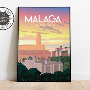 Póster de viaje de Málaga, Andalucía, España, tamaño 12.0 x 16.0 in, decoración de pared, bellas artes