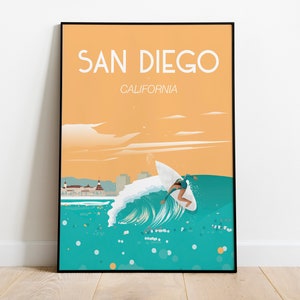 San Diego Surfing Travel Poster Travel Poster arte murale Dimensioni: (pollici) 8x10 12x16 12x18 16 x20 18x24 24x36