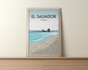 El Salvador el tunco travel poster vintage retro Art, Poster, Travel Poster, Digital file  (12x18inches)