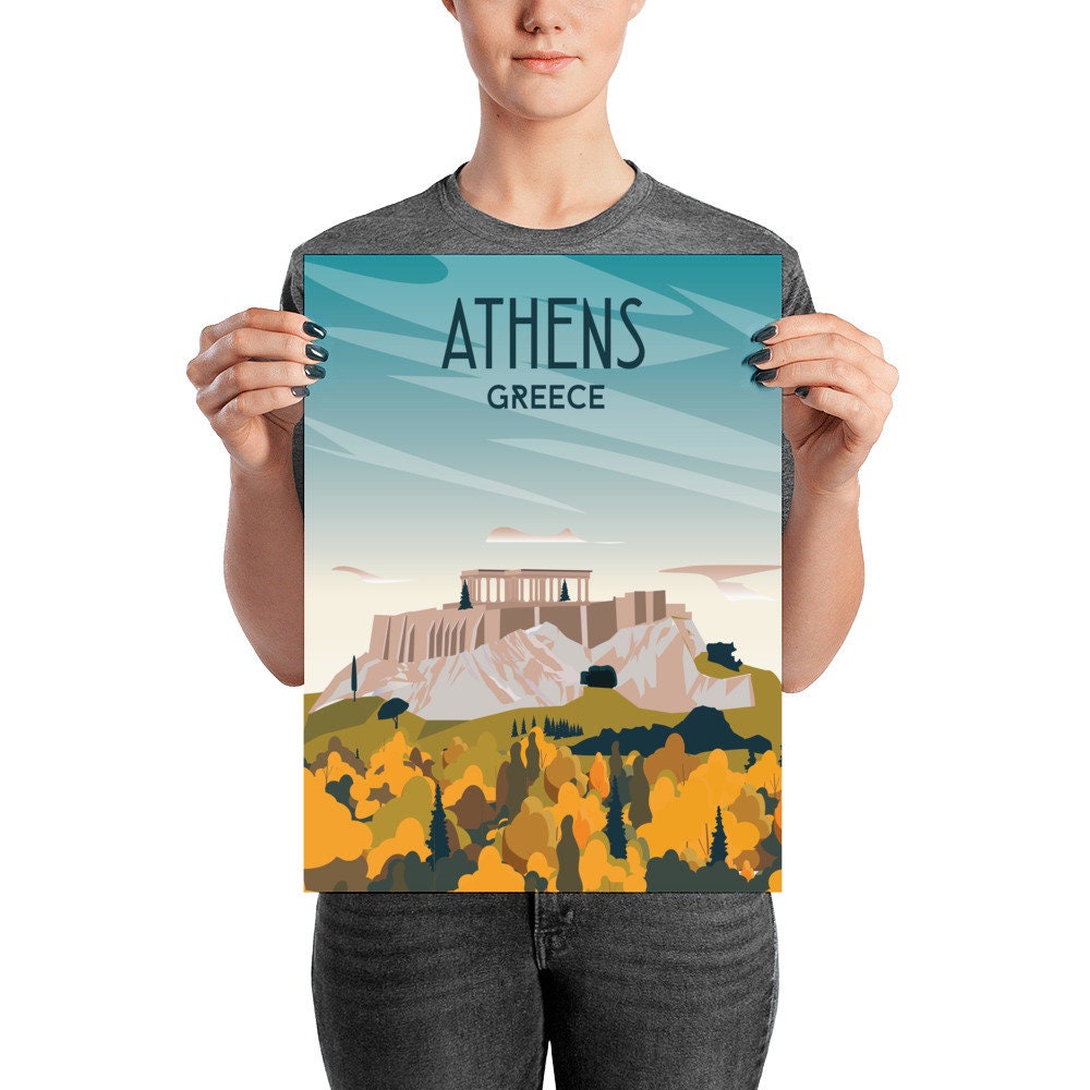 Poster de voyage vintage d'Athènes en Grèce - 30 x 45 cm - Décoration murale moderne pour chambre à coucher