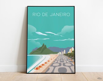 Pôster de viagem da praia de Ipanema no Rio de Janeiro – Impressão de arte digital | 11x14 polegadas