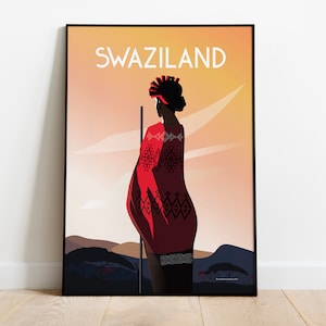 Plakat podróżniczy Swaziland Africa | Ulepszony matowy papier idealny na Twoją ścianę! Rozmiary: (cale) 8x10 12x16 18x24 24x36