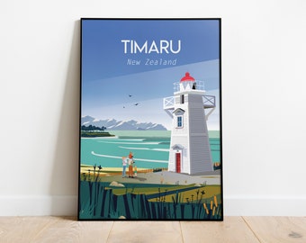 Cartel de viaje de Timaru Nueva Zelanda ARCHIVO DIGITAL Tamaño A3 Arte de pared, Descarga digital instantánea