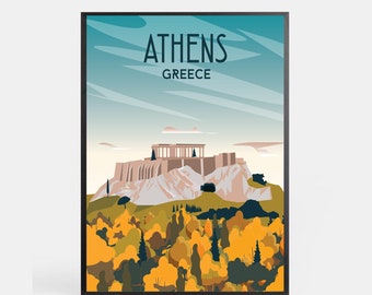 Vintage Athens Greece Travel Poster – Acropolis Wall Art Print