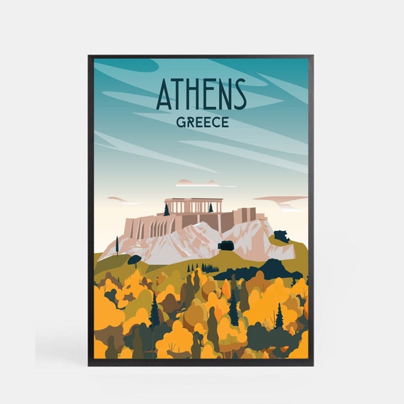 ONOTIO Affiche vintage de voyage Athènes Grèce - Paysage - 30 x 45 cm - Décoration murale moderne pour chambre à coucher