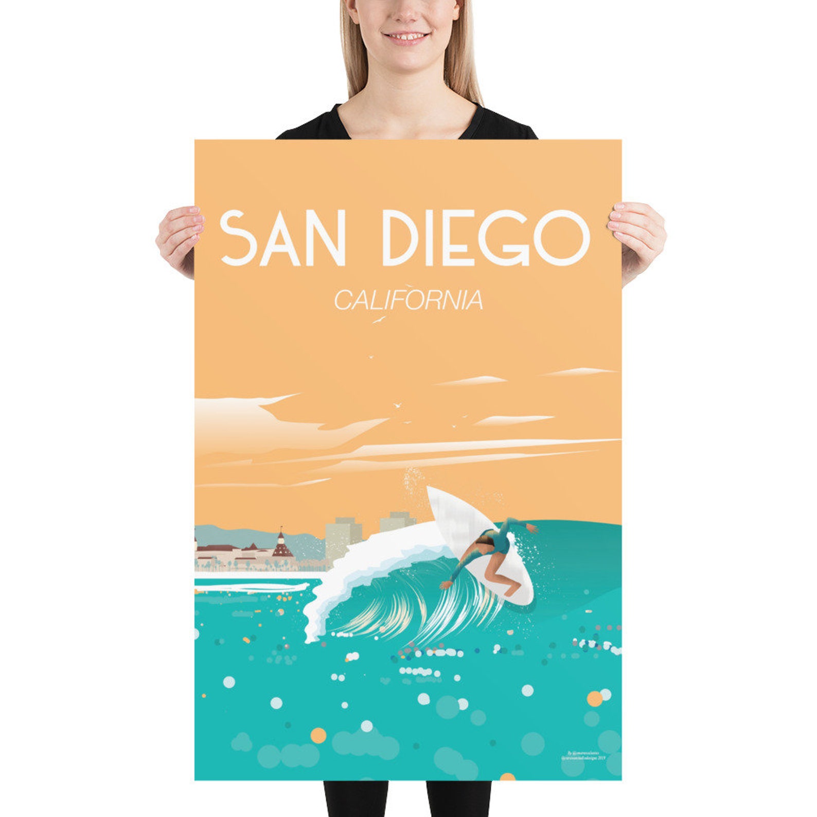 San Diego Surfing Travel Poster Travel Poster Wall Art Sizes Etsy