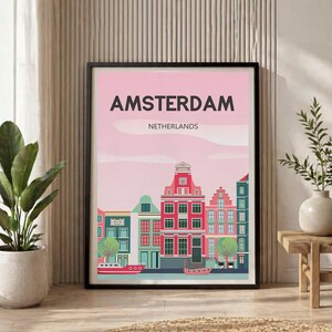 Amsterdam Travel Poster | Vintage Netherlands Wall Art Print, Matte Paper