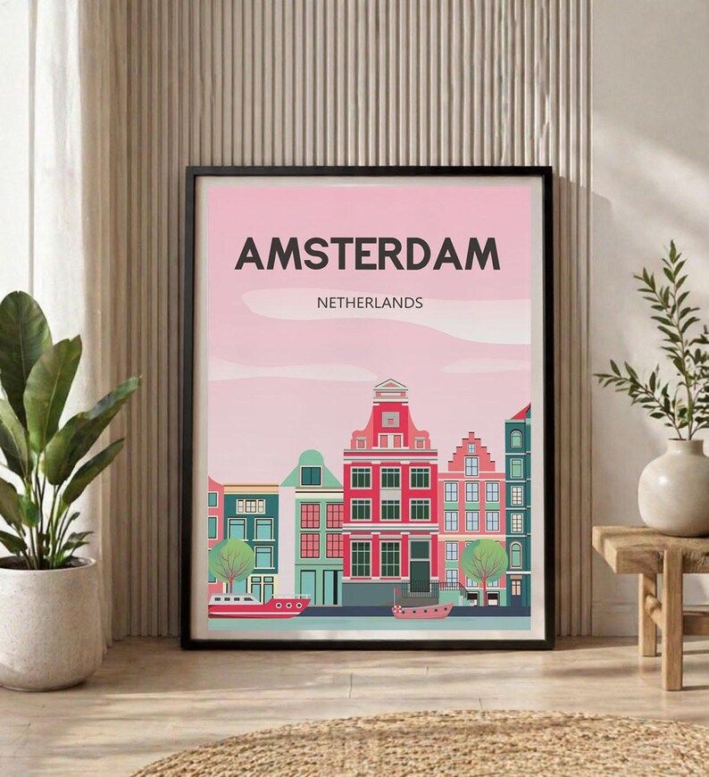 Amsterdam Travel Poster | Vintage Netherlands Wall Art Print, Matte ...
