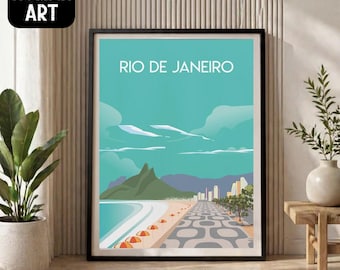 Rio de Janeiro Brazil Travel Poster, Ipanema Beach Wall Art Print